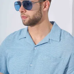 Celio Blue Regular Fit Checks Shirt image 5