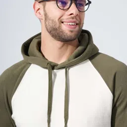 Celio Green Regular Fit Colour Block Hooded Sweatshirt image 5