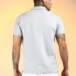 Campus Sutra Blue Regular Fit Self Pattern Polo T-Shirt image 2