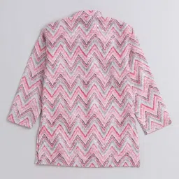 The Magic Wand Kids Pink & White Cotton Embroidered Full Sleeves Kurta Set image 2