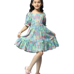 BIBA Girls Kids Multicolor Cotton Floral Print Dress image 5