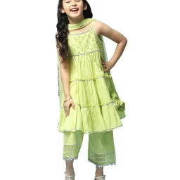 BIBA Girls Kids Lime Green Cotton Embroidered Kurta Set image 5