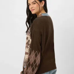 The Souled Store Brown Printed Sweater image 2