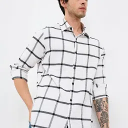 Spykar Men White Slim Fit Checkered Full Sleeve Casual Shirt-picture-13