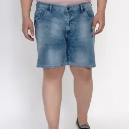 John Pride Blue Cotton Plus Size Shorts-image-28