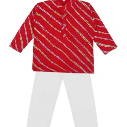 Ahhaaaa Kids Red & White Cotton Striped Kurta Set-picture-14