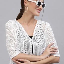Style Quotient Women Self design white cotton lace regular smart casual shrug-picture-1