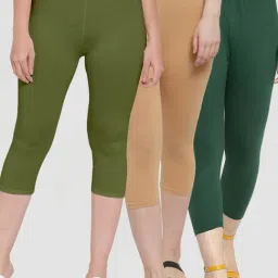 Gracit Green & Beige Mid Rise Capris - Pack Of 3-picture-15