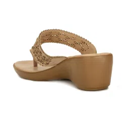 Bata Women's Tan Thong Wedges image 5