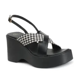 Carlton London Women's Black Cross Strap Wedges image 2