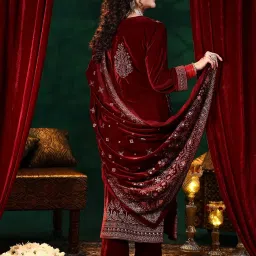 Libas Maroon Velvet Embellished Kurta Sets image 2