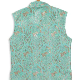 VASTRAMAY SISHU Aqua Blue Floral Print Nehru Jacket image 2