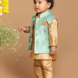 VASTRAMAY SISHU Aqua Blue Floral Print Nehru Jacket image 3