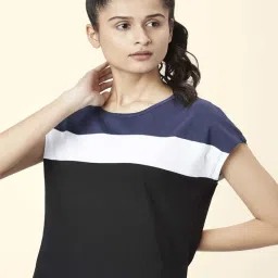 Ajile by Pantaloons Black & Navy Cotton Color-Block Sports Top image 5