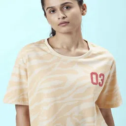 Ajile by Pantaloons Beige & White Cotton Printed Sports Top image 5