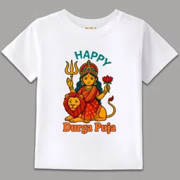 BLUSHES Durga Puja Collection Kids Graphic Printed Round Neck Pure Cotton T-Shirt-picture-39