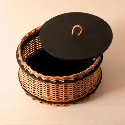 Peepul Tree Wicker & Wood Storage Box With Lid & Serving Tray Combo | Handcrafted in Kashmir image 2