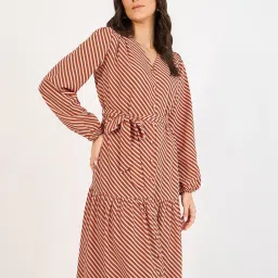 Styli Brown Polyester Flared Striped Dresses image 2