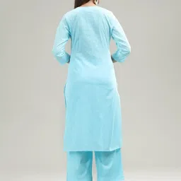 Cotton Culture Sky Blue Embroidered Kurta Bottom Dupatta Set image 2