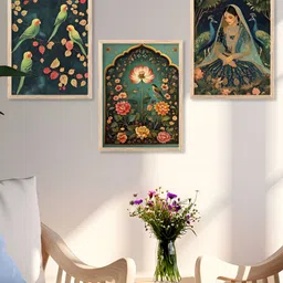 Kotart Green & Red 3 Pieces Floral Printed Wooden Wall Arts image 2