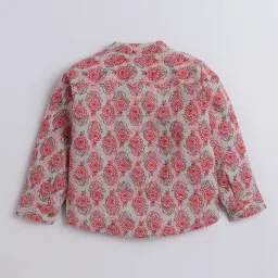 The Magic Wand Kids Grey & Pink Cotton Floral Print Full Sleeves Shirt image 2