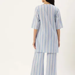 Clt.s Blue Cotton Striped Kurti Palazzo Set image 2