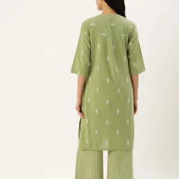 Clt.s Green Cotton Embroidered Kurta Palazzo Set image 2