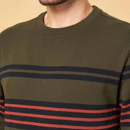 Urban Ranger by Pantaloons Olive Green Regular Fit Striped Sweatshirt image 5