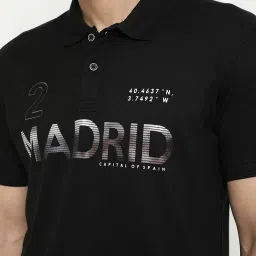 Octave Black Cotton Regular Fit Printed Polo T-Shirt image 5