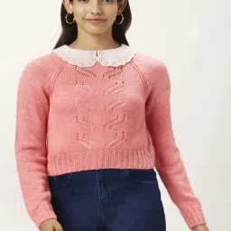 People by Pantaloons Pink Self Pattern Sweater-image-89