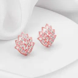 GIVA 92.5 Sterling Silver Rose Gold Lotus Radiance Stud Earrings-picture-12