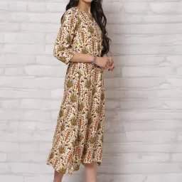 Rangriti Beige Printed A-Line Dress image 4