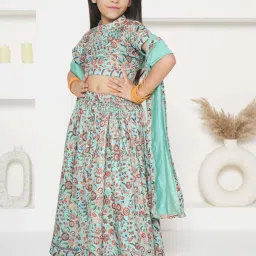 Little Bansi Green Cotton Floral Print Lehenga Set image 5
