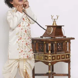 Little Bansi Cream Floral Print Full Sleeves Sherwani Set image 5