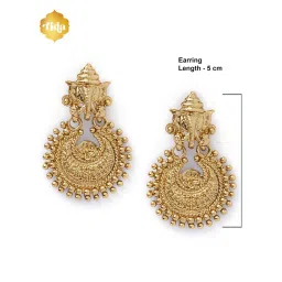 Fida Ethnic Indian Traditional Gold Ganesh Temple Chand Bali Earrings image 5
