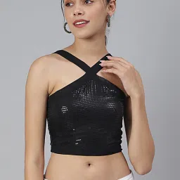 Cation Black Embellished Crop Top image 1