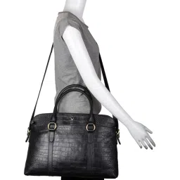 Hidesign Black Textured Medium Laptop Handbag image 2