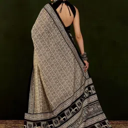 Saree Mall Beige Printed Sarees With Unstitched Blouse image 2