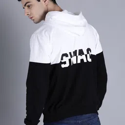 Kook N Keech Men White & Black Colourblocked Hooded Sweatshirt image 2