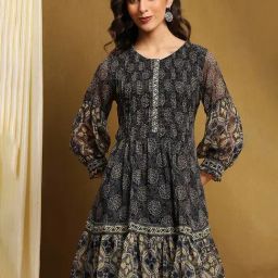Biba Blue Polyester Printed 3/4th Sleeve Kurta-picture-39