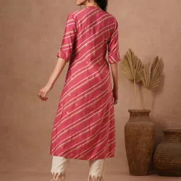 Fashor Pink Striped A-Line Kurta image 2
