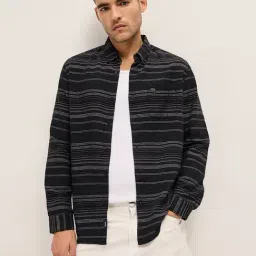 The Bear House Men's Black Slim Fit Striped Long Sleeve Casual Shirt-picture-26