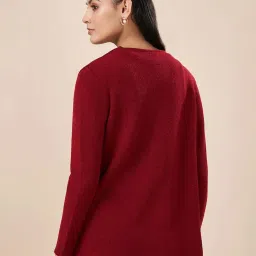 Akkriti by Pantaloons Red Solid Cardigan image 2