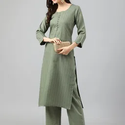 KALINI Striped Woven Design Kurta With Palazzos image 2
