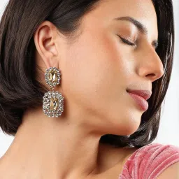 Sohi Gold Plated Rhinestones Drop Earrings image 2