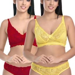 fims FIMS: Fashion is my Style Yellow & Maroon Cotton Lace Work Lingerie Set - Pack Of 2-picture-24