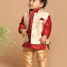 VASTRAMAY SISHU Golden & Maroon Printed Kurta Set image 5