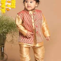 VASTRAMAY SISHU Golden & Maroon Straight Fit Kurta Set image 3