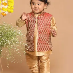 VASTRAMAY SISHU Golden & Maroon Straight Fit Kurta Set image 4