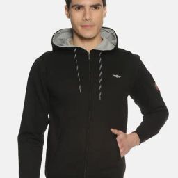 Force NXT Black Cotton Regular fit Solid Hooded Sweatshirt-picture-0